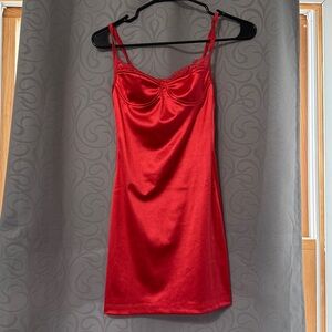 Motel Red Lace-Trim-Bust Silky Mini Dress